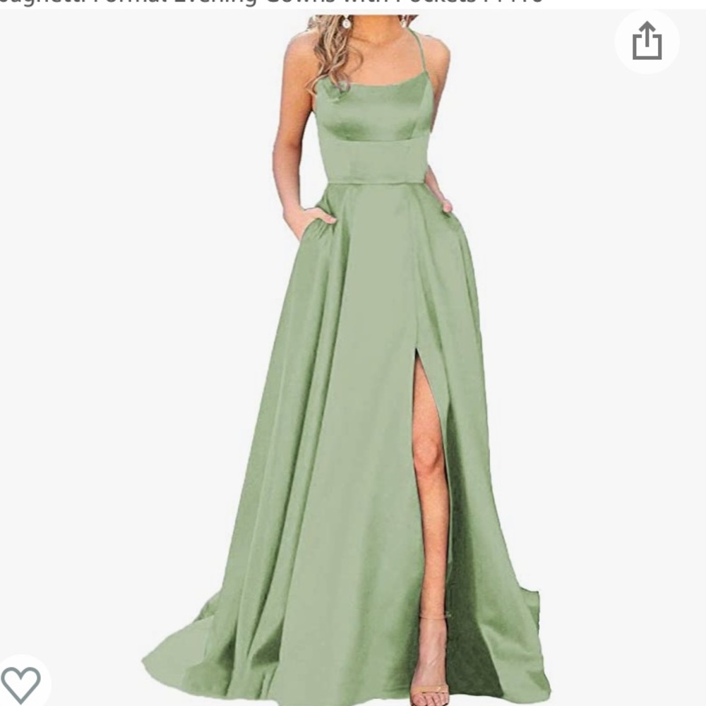 YMSHA Women’s Dress Satin Aline Slit Spaghetti  with Pockets Size 8
